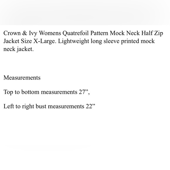 Crown & Ivy Quatrefoil pattern mock neck half zip jacket size X-Large - Picture 4 of 11